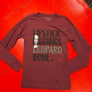 NWT LULU MAC GRAPHIC LONG SLEEVE TEE SHIRT LIPSTICK LEGGINGS LEOPARDS DONE